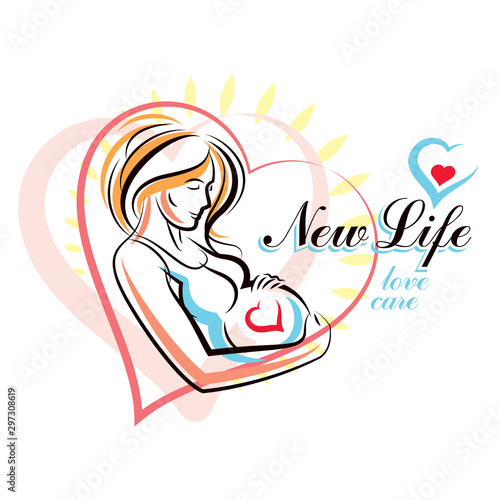 Vector hand-drawn illustration of pregnant elegant woman expecting baby  sketch. Pregnancy and maternity popularization