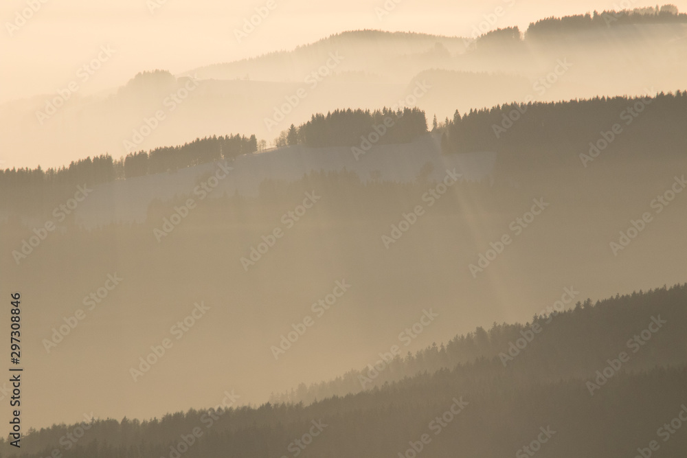 winter sunset in czech mountains, Krkonose