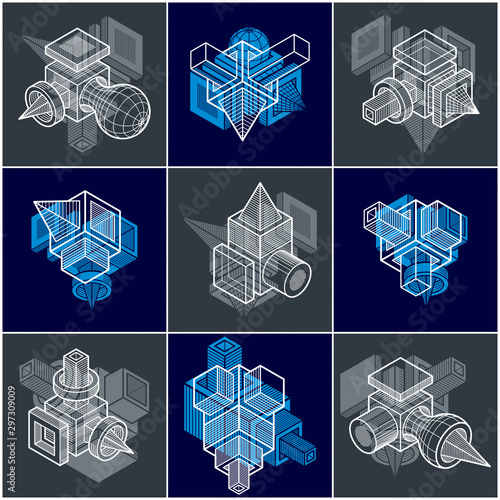 Different engineering constructions collection, abstract vectors set.