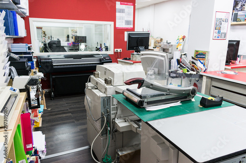 View of photocopy shop with work machines