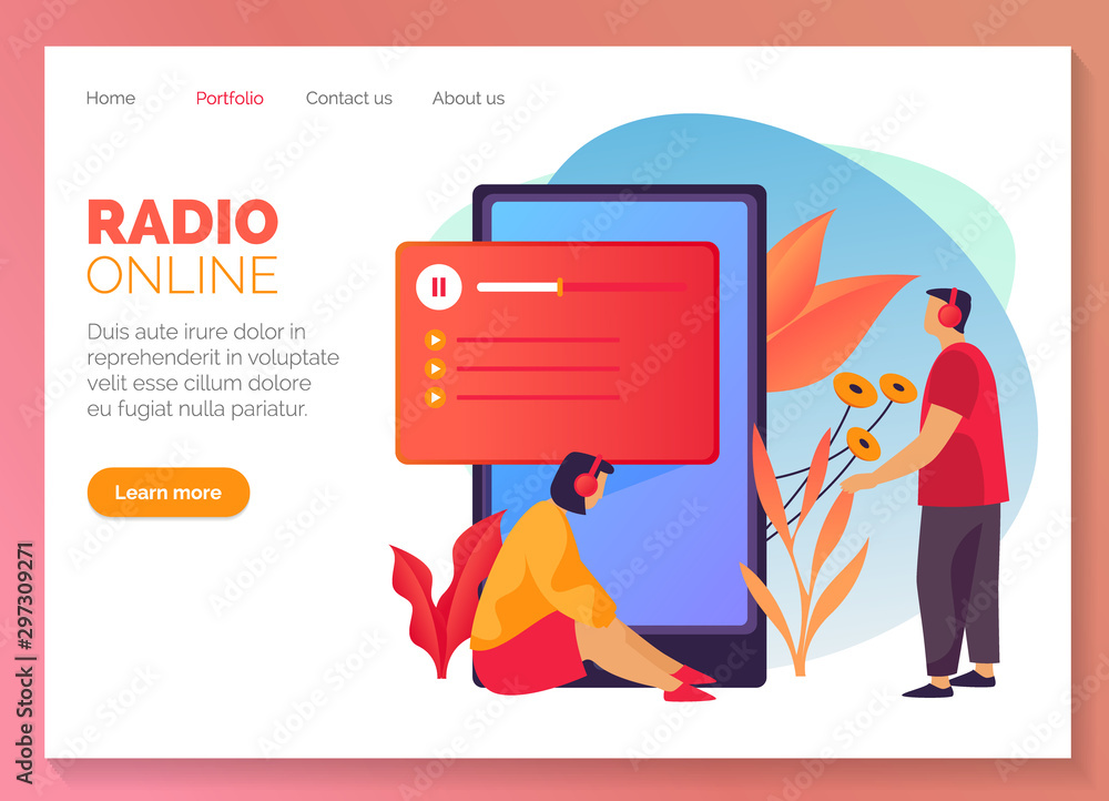 Online radio and streaming music website banner Stock Vector | Adobe Stock