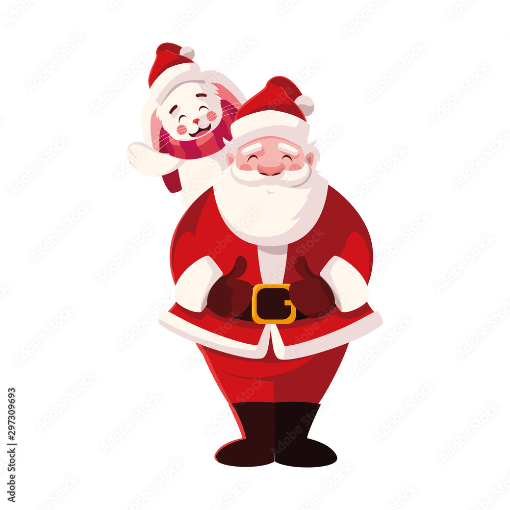 rabbit and santa claus with hat of christmas in white background rabbit and santa claus with hat of christmas in white background