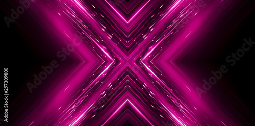 Dark abstract futuristic background. Neon lines, glow. Neon lines, shapes. Pink glow © MiaStendal