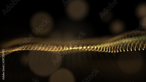 An abstract seascape with blurred sequent motion of vibrant gold particles.