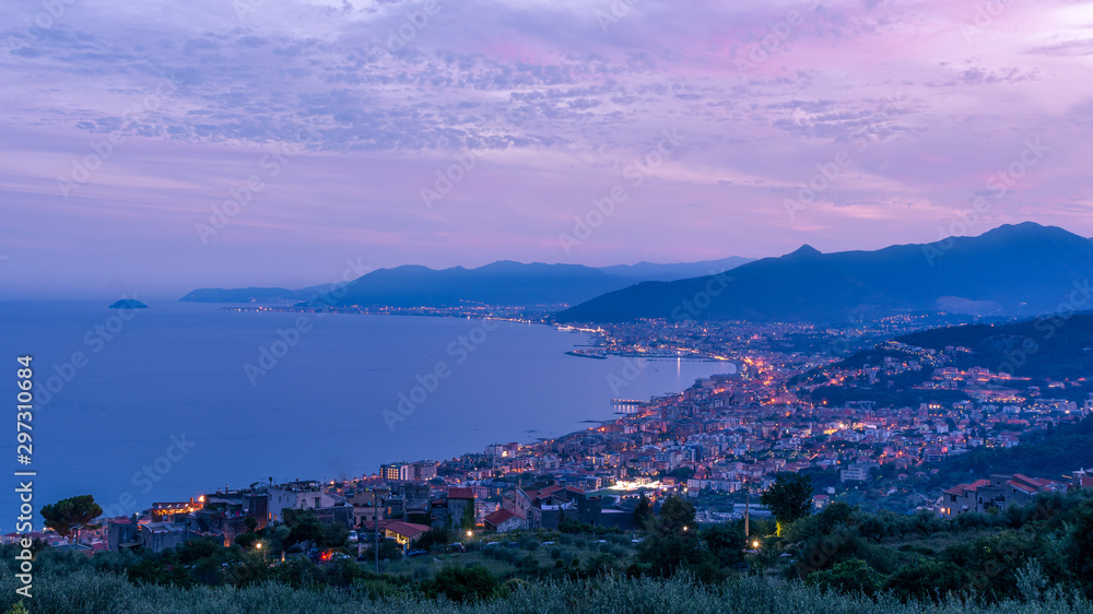 A city of Liguria photographed from above in the evenning in the sunset