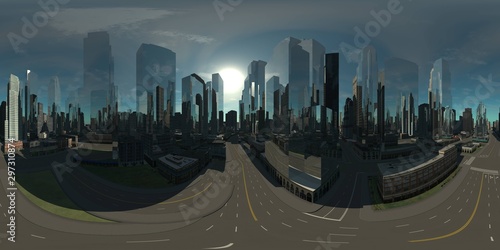 City landscape. Modern buildings. HDRI. equidistant projection. Spherical panorama. panorama 360. environment map,