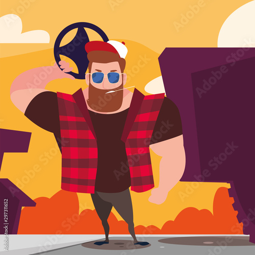 driver man holding a steering wheel