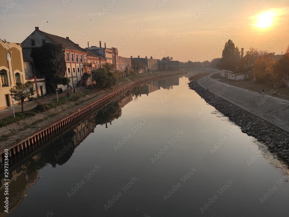 River Begej bank Zrenjanin Serbia in sunset