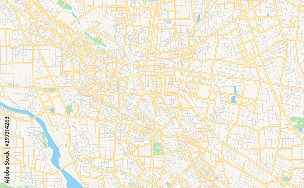 Printable street map of Isesaki, Japan