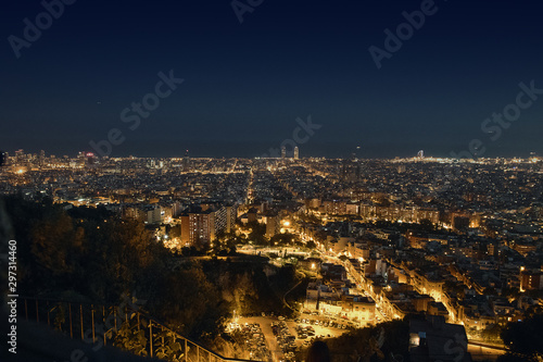 Barcelona night view on city