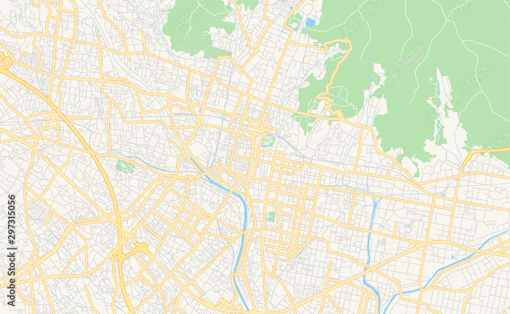 Printable street map of Kofu, Japan