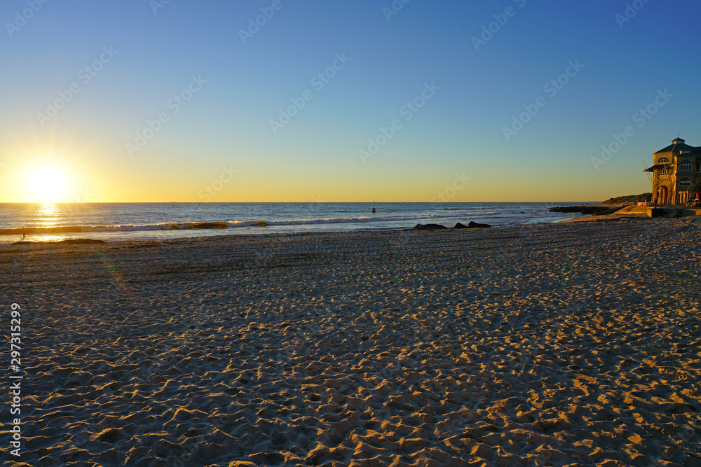 Sunset view of Cottesloe Beach over the Indian Ocean near Perth, Western Australia