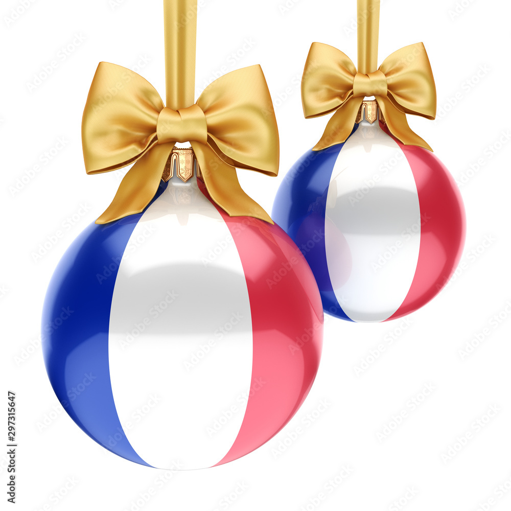 3D rendering Christmas ball with the flag of France 3D rendering Christmas ball with the flag of France