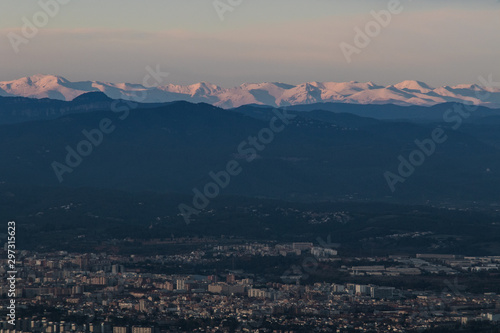 Panoramatic view of Pyrenees from top of Tibidabo in barcelona