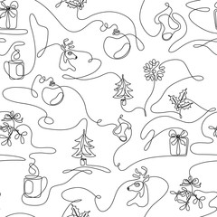 Fototapete Einlinien-Muster Weihnachtliches Linienmuster Minimalistischer Winter  © Dasha D