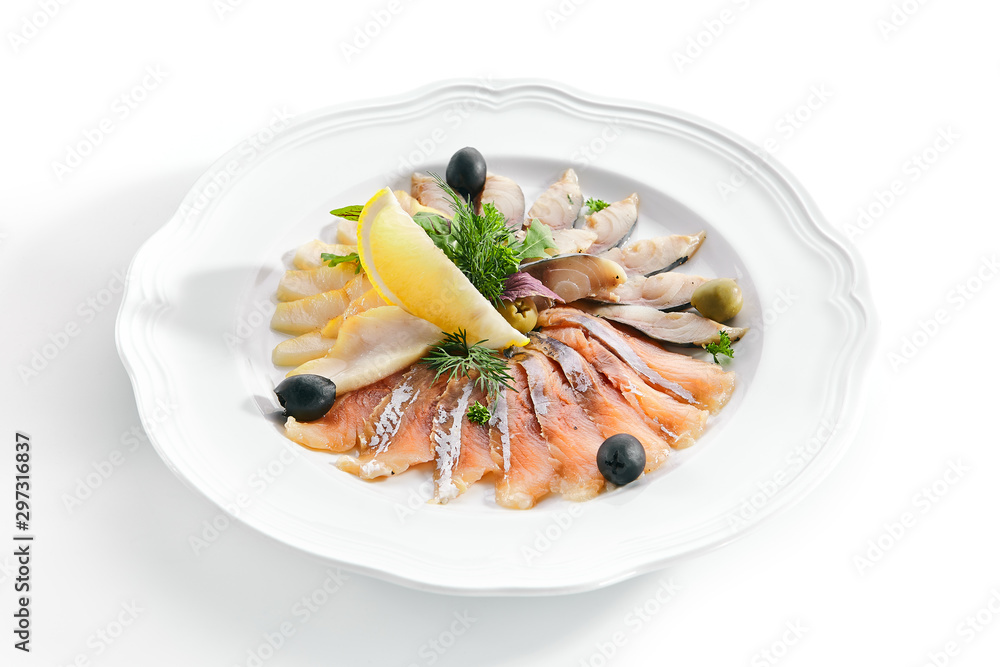 Raw Assorted Fish Delicacies or Sashimi Isolated Raw Assorted Fish Delicacies or Sashimi Isolated