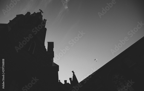 Black church and flying man