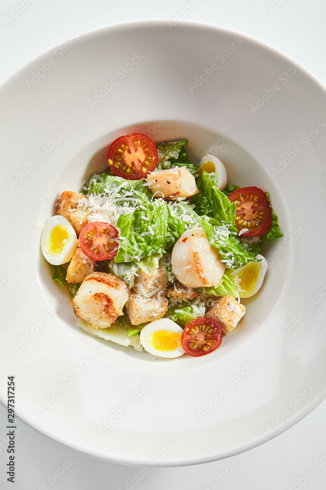 Delicious natural caesar with scallop top view Delicious natural caesar with scallop top view