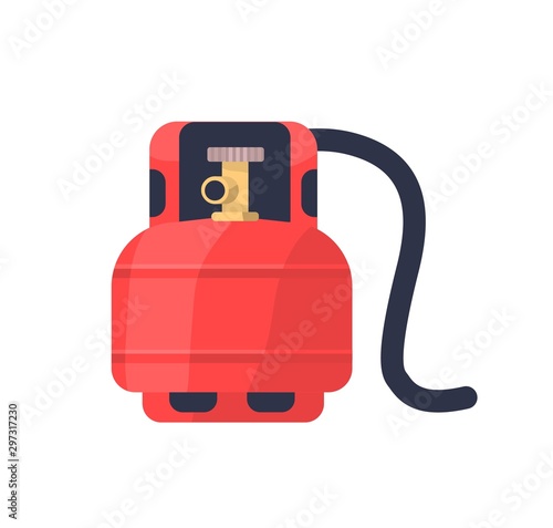 Flammable gas red tank flat vector illustration