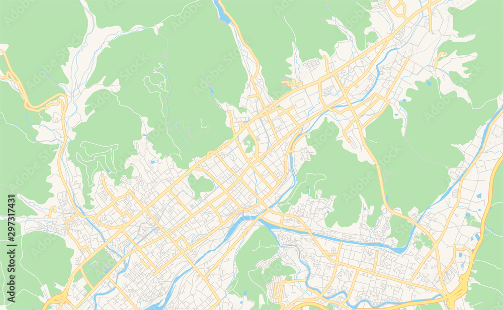 Printable street map of Yamaguchi, Japan
