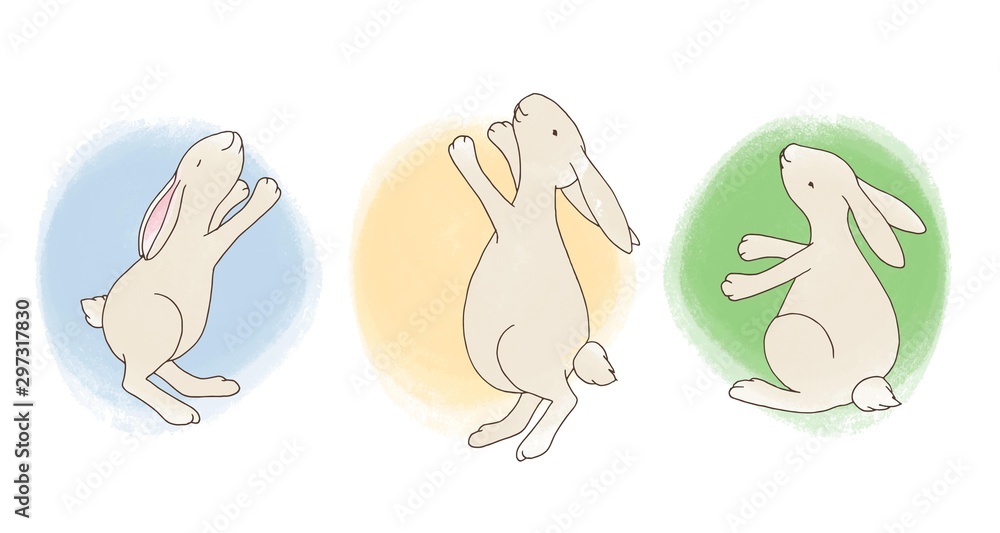 Fototapeta premium Cute small easter hare. Clip art set, positive individual elements kit in pastel colors on white background