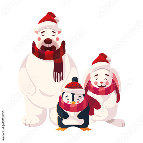 card of christmas with cute animals in white background © djvstock