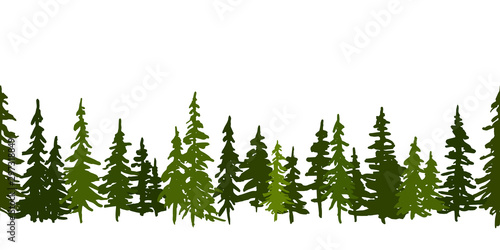 Green pine trees. Christmas and New Year horizontal vector seamless pattern