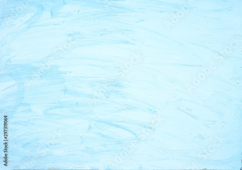 Watercolor blue brush strokes background design on white paper.Top view , flat lay , copy space .