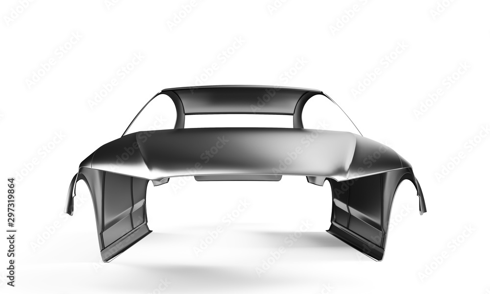 Side view Carcass af a sedan car on white. 3D illustration