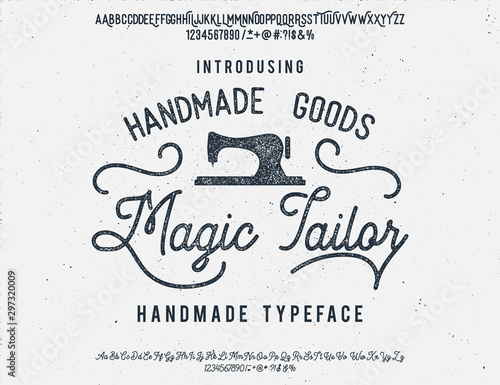Magic Tailor. Font set with serif and script typeface. Tailor logotype.