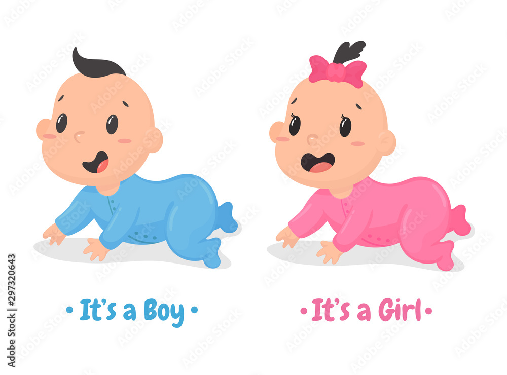 Vector cartoon cute baby boys and girls who are crawling happily. isolate on white background.