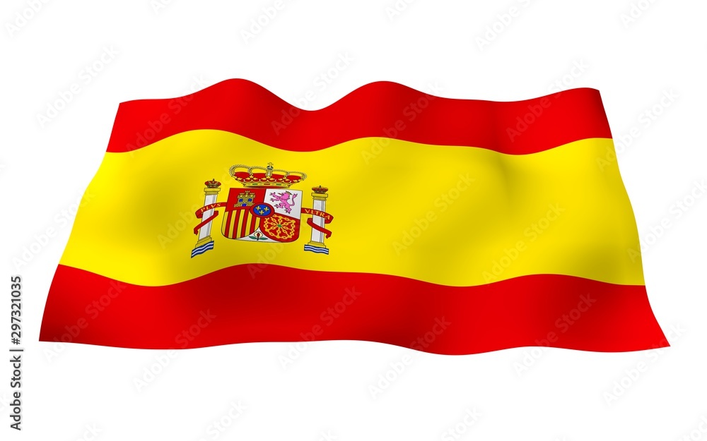 The flag of Spain. Official state symbol of the Kingdom of Spain. Concept: web, sports pages, language courses, travelling, design elements. 3d illustration The flag of Spain. Official state symbol of the Kingdom of Spain. Concept: web, sports pages, language courses, travelling, design elements. 3d illustration