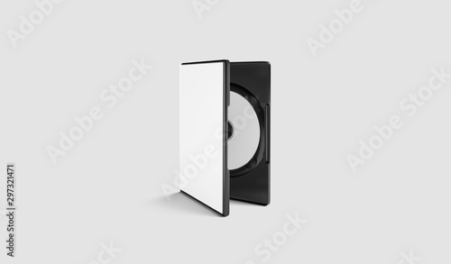Canvas Print Blank white dvd disk in plastic case mockup, gray background