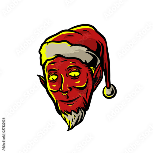 Devil santa claus vector illustration. Devil with santa hat. Satan christmas with beard mascot logo design. Evil christmas t-shirt design