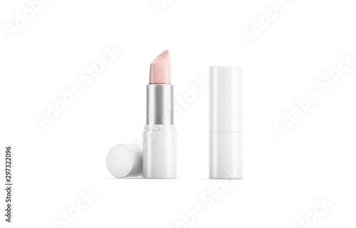 Blank white opened and closed lipstick tube mock up, isolated photo