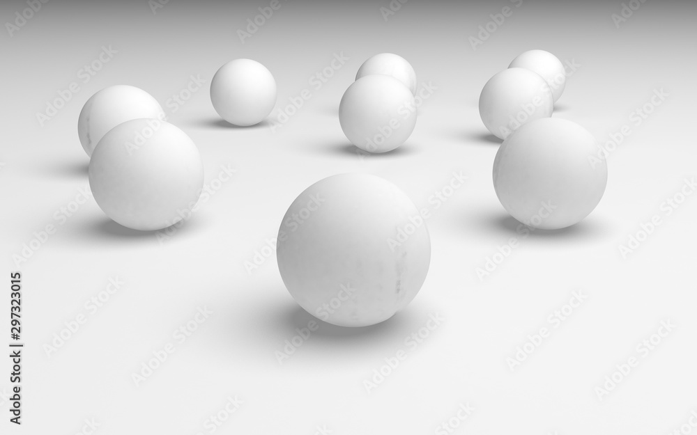 White abstract background. Set of white balls isolated on white backdrop. 3D illustration White abstract background. Set of white balls isolated on white backdrop. 3D illustration