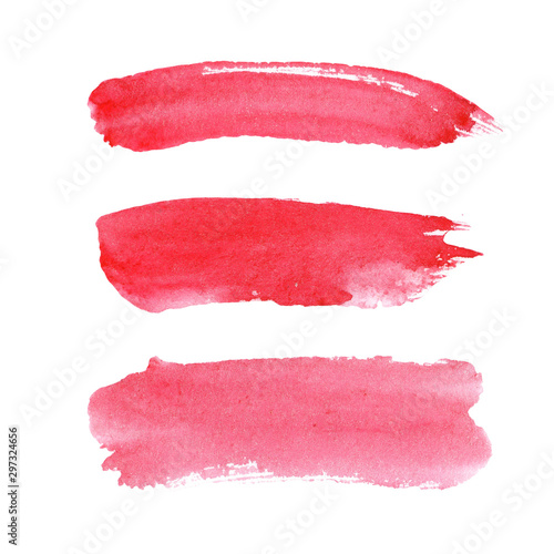 watercolor illustration set of pink red coral brush strokes.