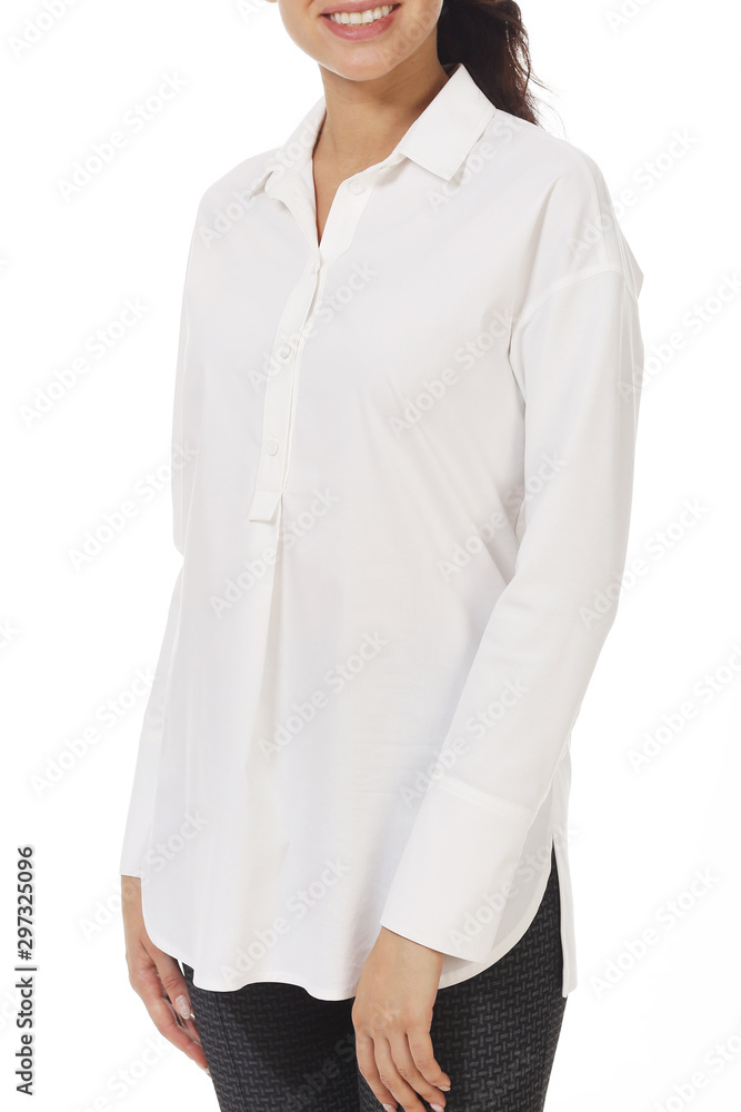student young woman with model girl in formal long sleeve white blouse with copy space student young woman with model girl in formal long sleeve white blouse with copy space