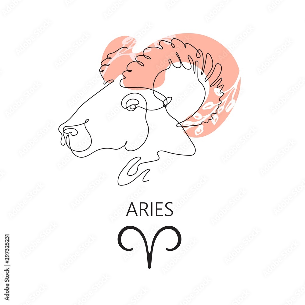 Zodiac sign Aries. One line. Vector illustration in the style of minimalism. Continuous line. Zodiac sign Aries. One line. Vector illustration in the style of minimalism. Continuous line.