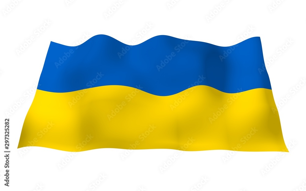 The flag of Ukraine on a white background. National flag and state ensign. Blue and yellow bicolour. 3D illustration waving flag The flag of Ukraine on a white background. National flag and state ensign. Blue and yellow bicolour. 3D illustration waving flag