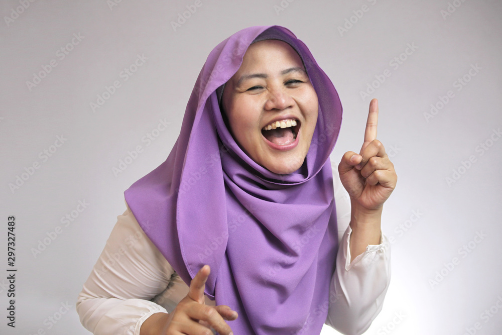 Happy Funny Asian Muslim Woman Dancing Full of Joy Happy Funny Asian Muslim Woman Dancing Full of Joy