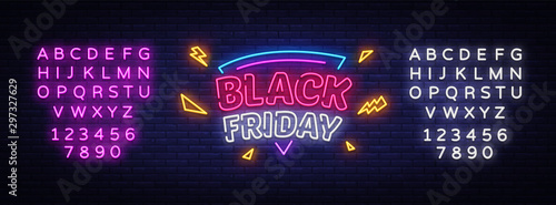 Black Friday Sale neon sign vector. Black Friday Bid discount Design template neon sign, light banner, neon signboard, nightly bright advertising, light inscription. Vector. Editing text neon sign