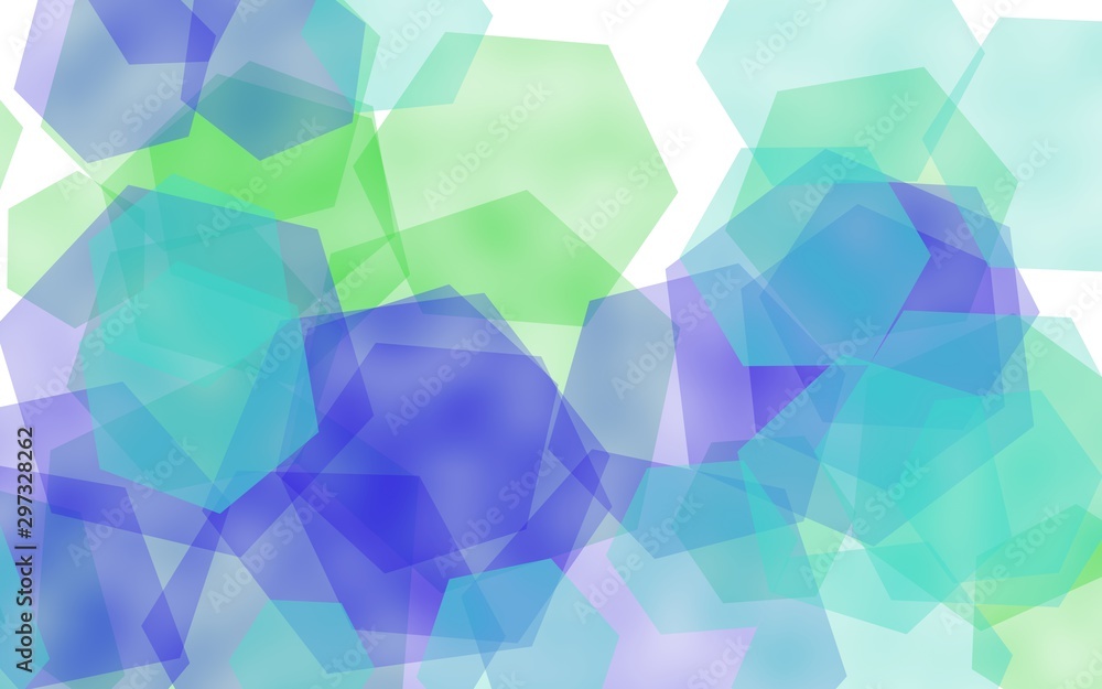 Multicolored translucent hexagons on white background. Blue tones. 3D illustration Multicolored translucent hexagons on white background. Blue tones. 3D illustration
