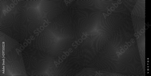 Array with dynamic particles. 3D grid surface. Abstract background in technology style. Vector illustration.