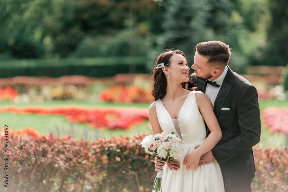 portrait of happy bride and groom on their wedding day. portrait of happy bride and groom on their wedding day.