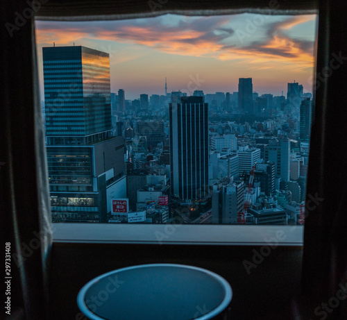 cityscape through the window in Tokyo