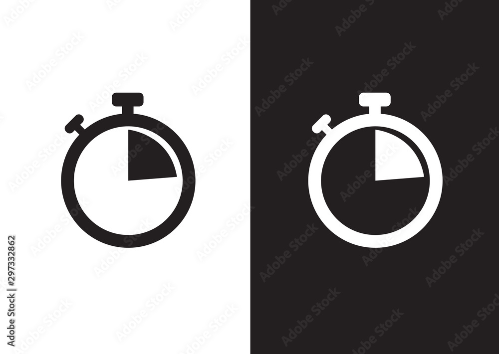 Time stopwatch icon in white and black. Isolated vector illustration Time stopwatch icon in white and black. Isolated vector illustration