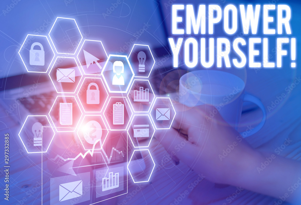 Text sign showing Empower Yourself. Business photo text taking control of our life setting goals and making choices Picture photo system network scheme modern technology smart device Text sign showing Empower Yourself. Business photo text taking control of our life setting goals and making choices Picture photo system network scheme modern technology smart device