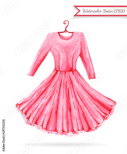 Bright pink dress watercolor sketch.