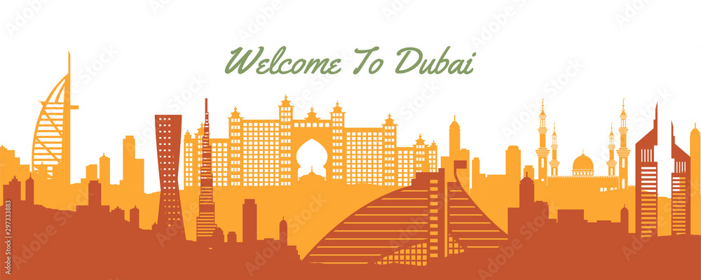 famous landmark of Dubai,travel destination with silhouette classic design famous landmark of Dubai,travel destination with silhouette classic design